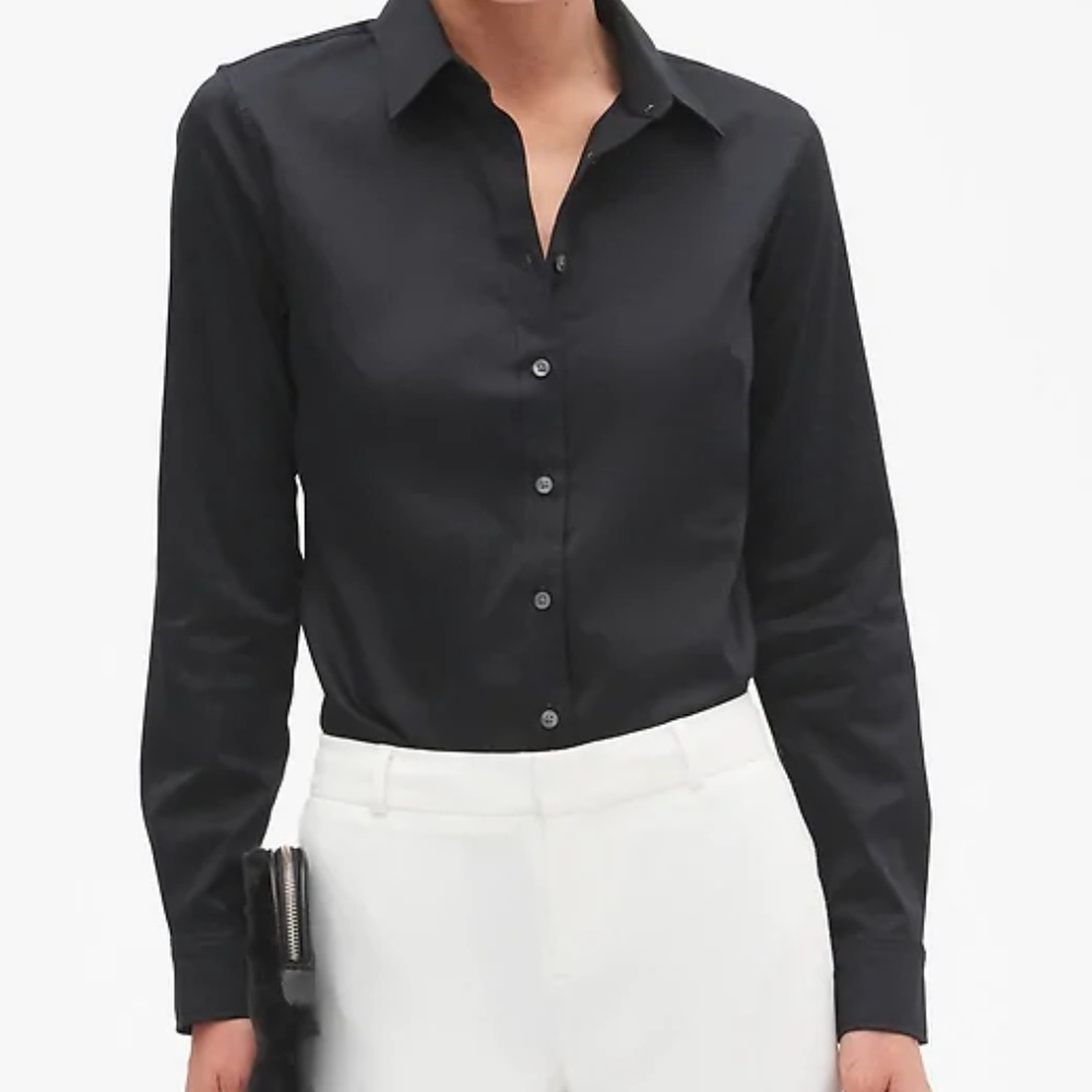 Banana Republic Black Petite Non Iron Button Up